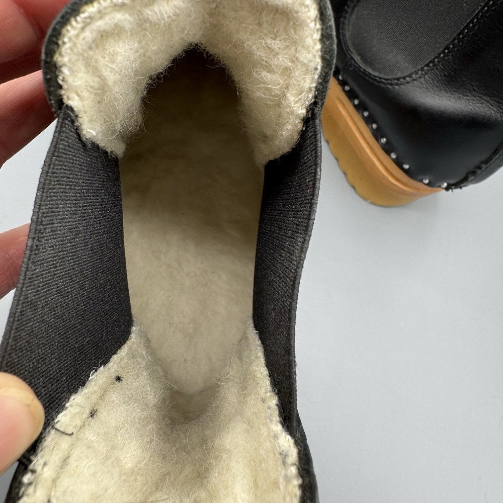 Troentorp Rockwell Shearling Black Leather Slip On Clog Boots 37/7-7.5 - Picture 9 of 10